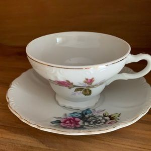 Vintage Rose Floral/White Demi Cup & Saucer